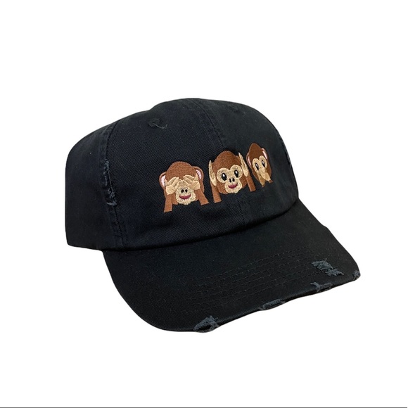 Three Monkey EMOJI Don't Be Evil Embroidered Adjustable Vintage Style Dad's Cap - Picture 3 of 4